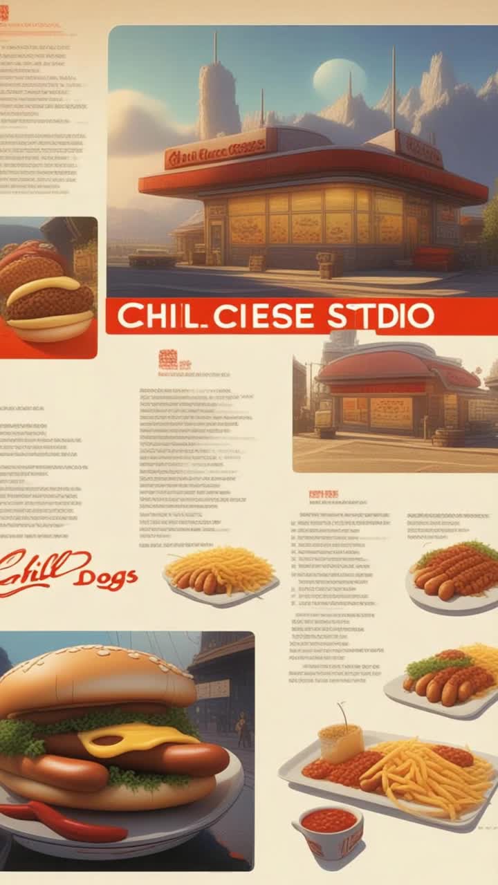 Interactive digital menu pamphlet for chili cheese dogs 