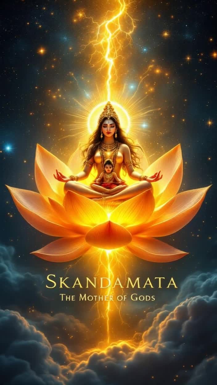 Here is a script for a fantasy 8K highresolution animation video about SkandamataVideo Title Skandamata The Mother of GodsScriptScene 1Video A cosmic expanse, filled with nebulae and glowing stars The camera slowly zooms in on a breathtaking, celestial lotus flower, radiating a soft, golden lightScene 2Video The lotus petals gently open, revealing a divine form within Its Skandamata, seated majestically Her skin is fair, her eyes radiate compassion, and shes holding her son, Kartikeya Skanda, on her lap Her four arms hold two lotus flowers and a varada mudra blessing gesture The fourth hand is holding KartikeyaScene 3Video The scene shifts to show the demon Tarakasura, a terrifying figure with sharp fangs and a menacing aura He is wreaking havoc across the three worlds Trilok The gods, helpless and distraught, are fleeingScene 4Video Skandamata watches this destruction with calm and resolve She blesses her son, Kartikeya, who is now a radiant warrior He takes up his spear, the Vel, which glows with immense powerScene 5Video Kartikeya descends from Skandamatas lap and confronts Tarakasura Their battle is epic, with lightning and fire filling the sky Each move is a powerful ballet of divine forceScene 6Video Kartikeya, with a final, powerful thrust of his Vel, vanquishes Tarakasura The demons form dissolves into dust, and peace is restored to the three worldsScene 7Video The gods and goddesses gather to worship Skandamata and Kartikeya They offer flowers and prayers in gratitude The scene is filled with a sense of divine harmony and tranquilityScene 8Video Skandamata is again seen in her magnificent form, cradling Kartikeya The camera slowly zooms out, revealing the entire universe filled with her divine aura A single, luminous lotus petal falls slowly, signifying her blessingsEndText on screen    Skandamata The Mother of GodsAnimation DetailsHigh Resolution 8K resolution to capture the intricate details of cosmic nebulae, divine forms, and the textures of lotus petalsColor Palette A vibrant and rich color palette with golden hues, deep blues, and ethereal whites to evoke a sense of divinity and fantasyLighting Dynamic and volumetric lighting to create a magical atmosphereVisual Effects Fluid particle effects for the magical energy, slowmotion shots to emphasize powerful moments, and cinematic camera angles for a grand scale
