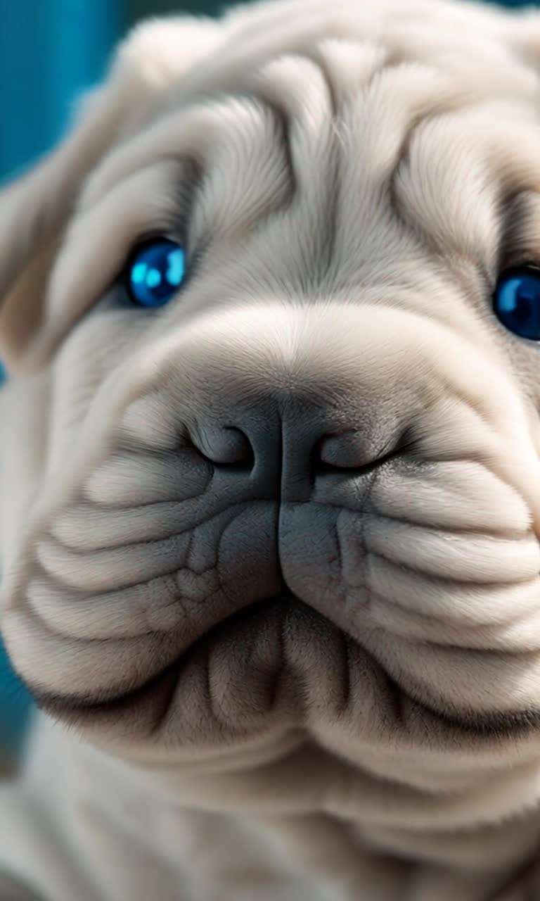 The cutest solid white shar fur pei puppy  with blue eyes and lots and lots of wrinkles