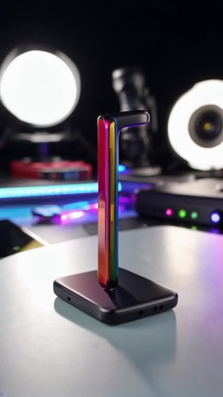 Sleek magnetic phone holders rotating in vibrant colors sparkling under bright studio lights gliding effortlessly along a smooth surface showcasing versatility in design demonstrating seamless usability against a backdrop of an ultramodern tech workspace with futuristic gadgets glowing softly highlighting innovation and style energizing the scene with dynamic camera angles capturing each twist and turn creating an engaging visual narrative that captivates smartphone users