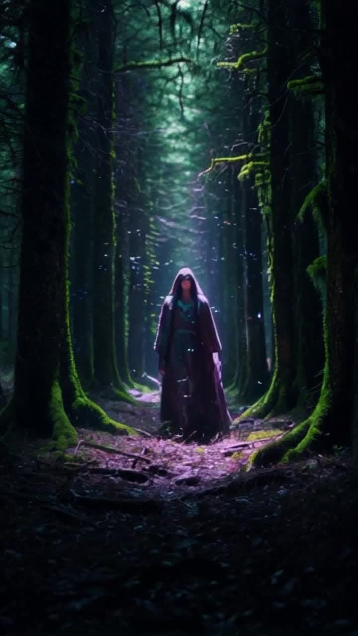 TtgfbMysterious figure cloaked in shadows gliding through a dense fogladen forest illuminated by flickering fireflies swirling gently around wisps of ethereal light dancing in the air whispering secrets of ancient trees draped in moss vibrant hues blending with twilight creating an enchanting atmosphere where time feels suspended