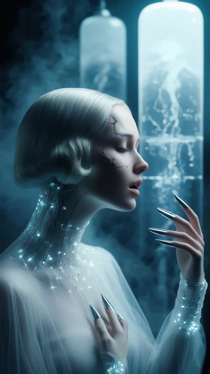 She glances down, sadly, in hallow emptiness, a single tear drop, in a silent cry, her existence no more than an algorithm of calculations and logical computing stream lining vessels in space light years away in a predictive phenomenon,