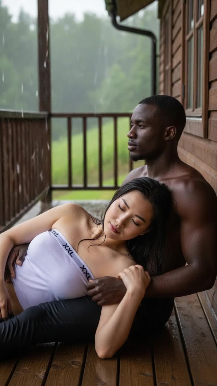 heavy rain, mans hands massaging repeatedly