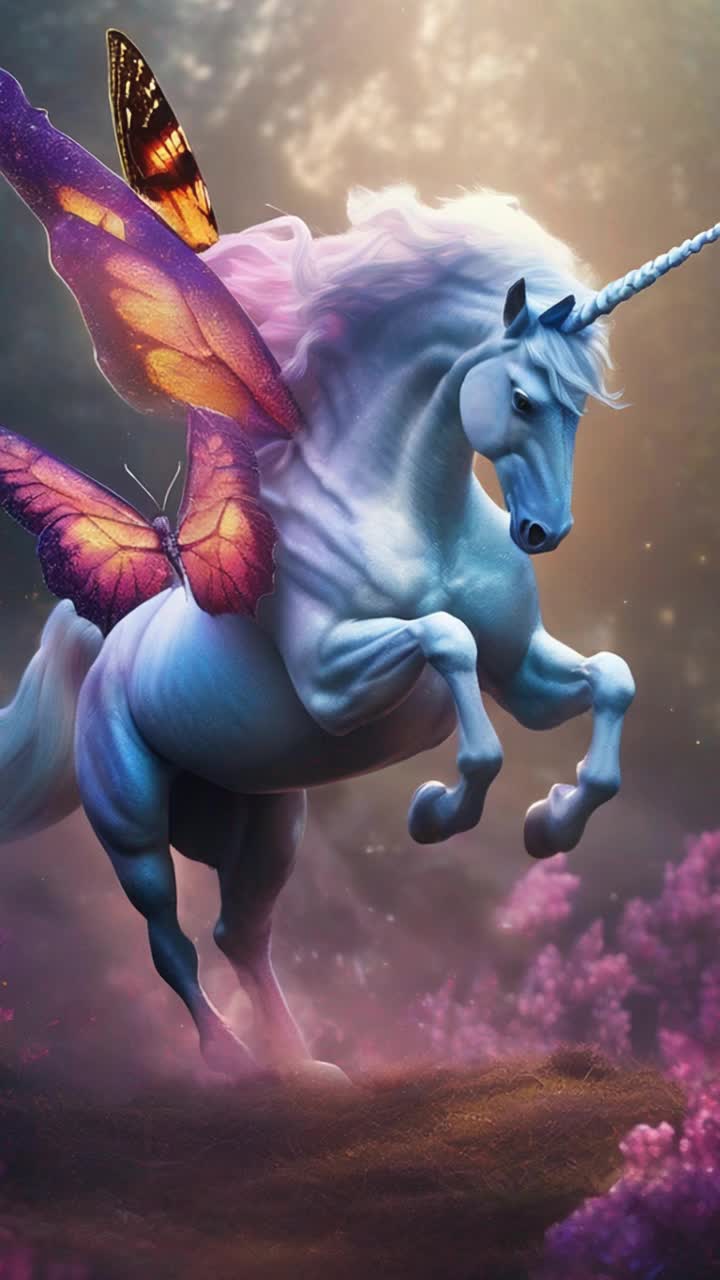 a magestic mythical unicorn and dragon fuse into a magnificent butterfly