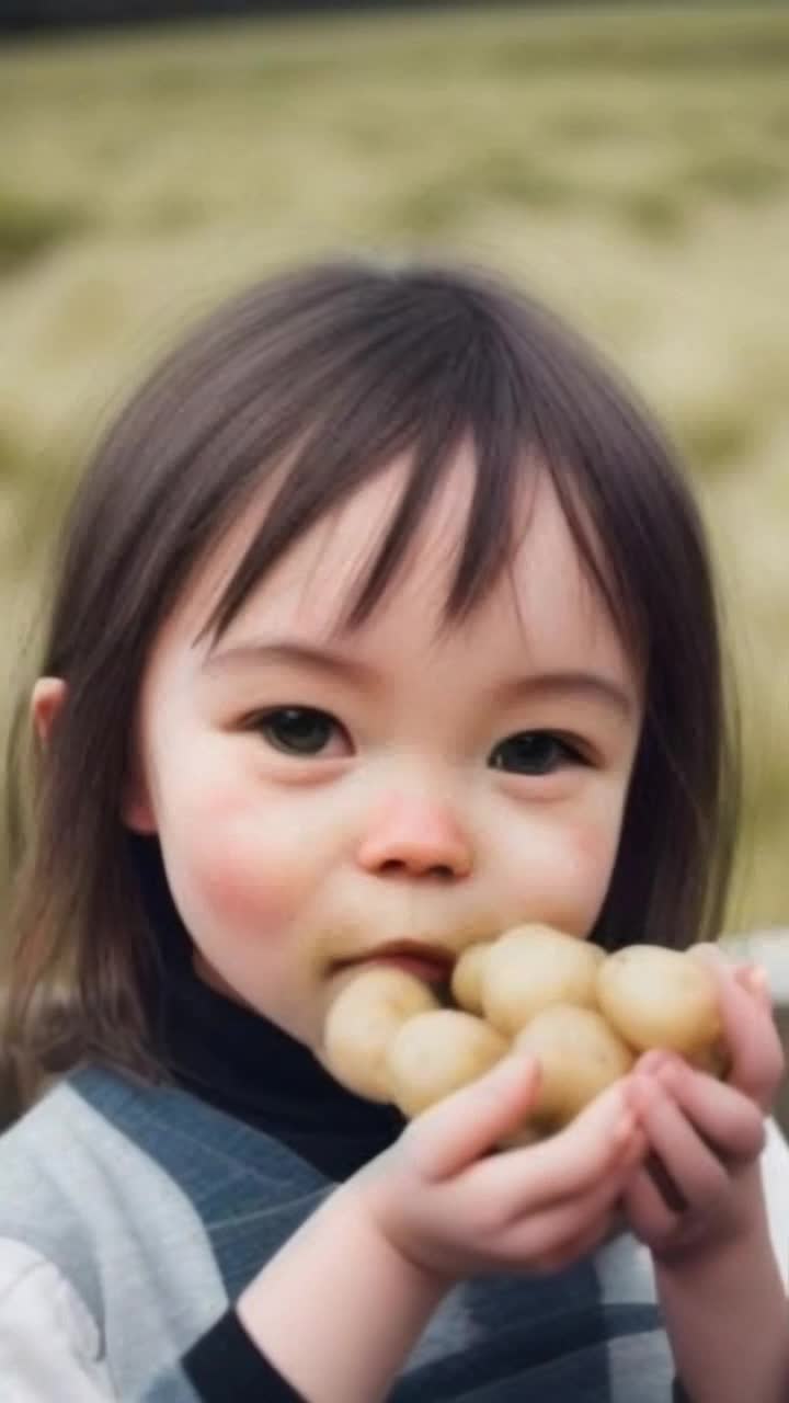Eating potatoes by hand 