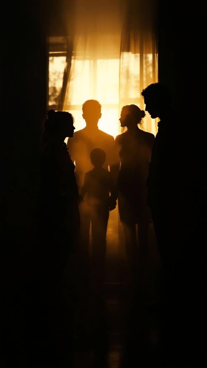 A vintage photograph of his family silhouettes that is actively fading, disappearing