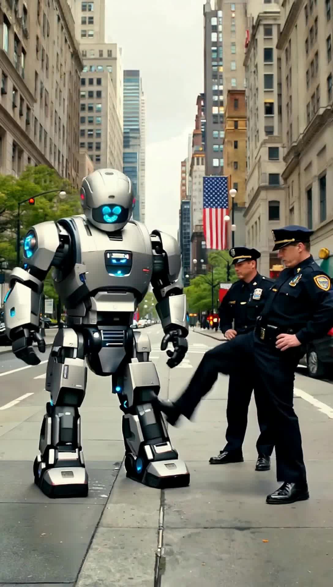 I can see robot drones ordered to help police and being abused and bullied by the police that are more drone and robotic than themselves , taking turns kicking eachother, especially in places like New York City, where doing dirty work jobs is just following orders to be made scapegoats of and they cover it up to look like accidents or self endings and no investigations as well dressed governor and mayor take sacks of money out of the Treasury