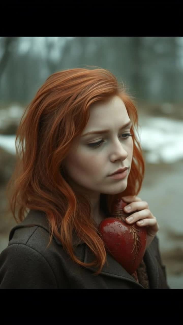 A beautiful red head woman, looking softly into the distance, she is a poet with heart