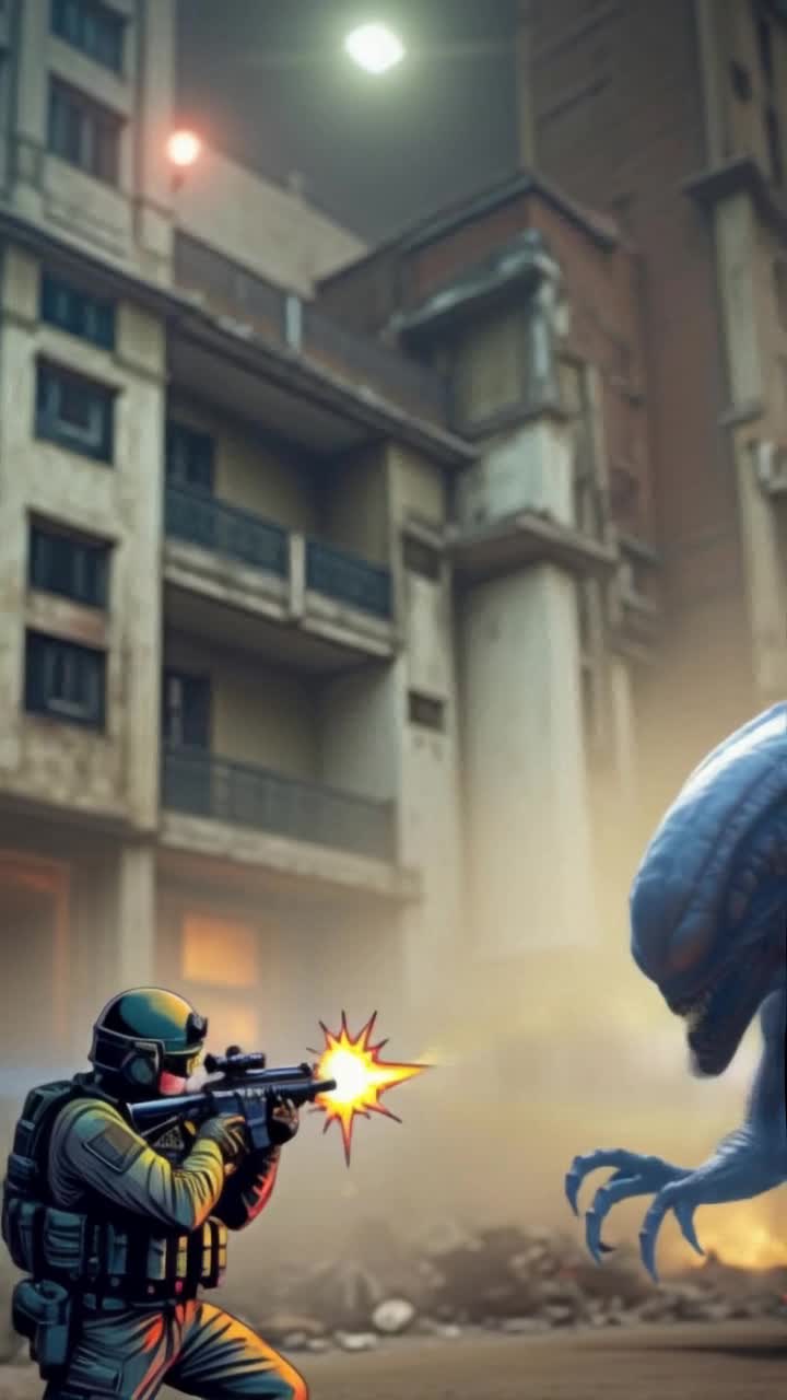 Soldier shooting up the alien 