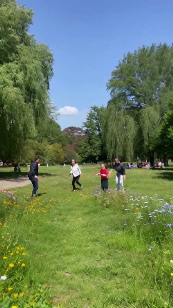 Four vibrant characters Nancy Jack Carroll Rose laughing joyfully as they engage in an exciting game of hide and seek sprinting playfully across a sundrenched park filled with vibrant greenery bright wildflowers fluttering butterflies soaring in the blue sky tall trees providing secret hiding spots dappled sunlight filtering through leaves creating playful shadows on the ground