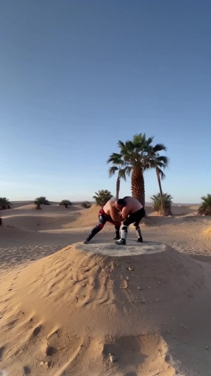 Intense Midget wrestling in a desert oasis