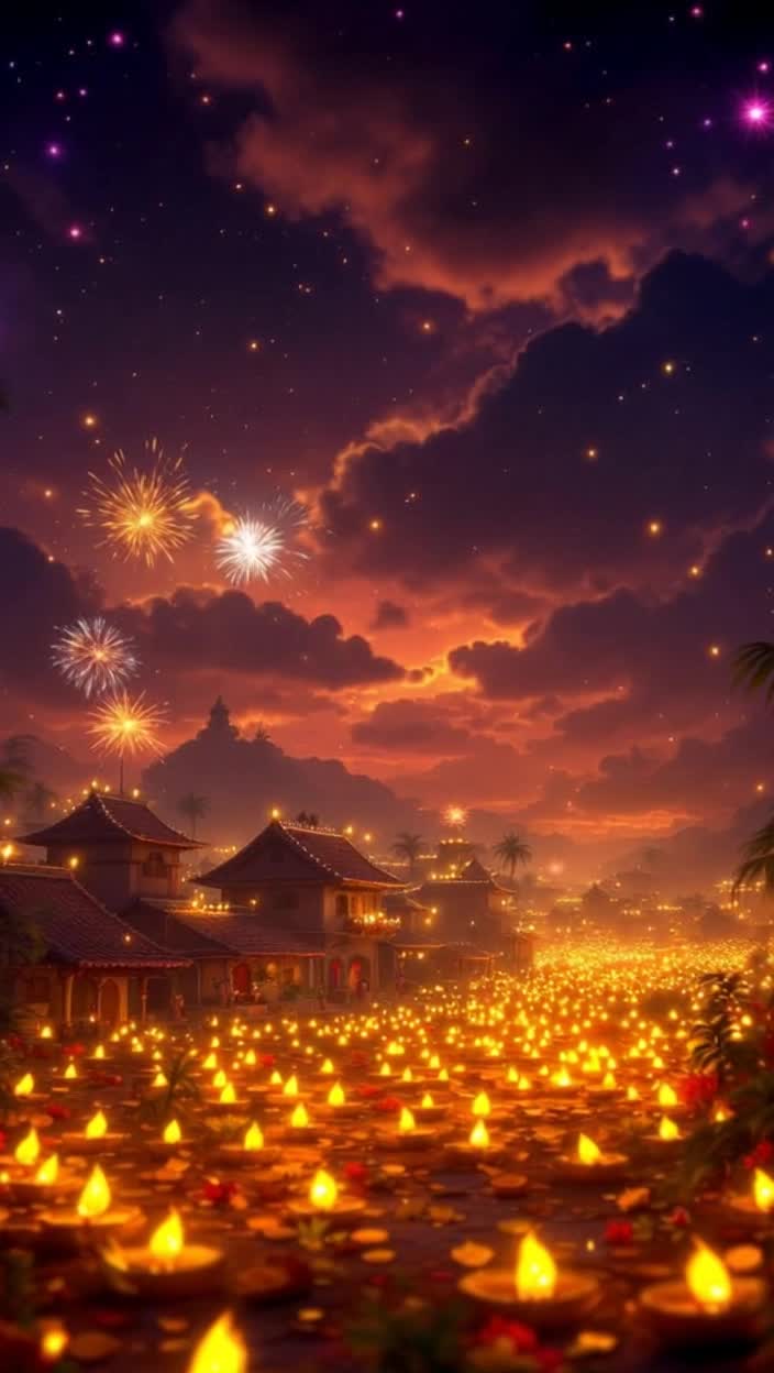 Diwali Mahalaxmi Puja 8K Full HD Quality Highest Regulation High Quality Highest Quality Animation Write an Animated StoryHeres an 8K Full HD quality animated story script for Diwali Mahalaxmi Puja, which you can adapt into a visual animation or film script Diwali Mahalaxmi Puja  Animated StoryThe night sky is ablaze with stars The camera slowly pans down to the glowing earthwhere the entire village is awash in the light of lamps Scene 1 Preparations Every house is adorned with flickering lamps, colorful arches, and rangoli Children are enthusiastically lighting sparklers, women are decorating their plates and chanting mantras  Inside a house, a family bathes the idol of Mahalakshmi and adorns it with red clothes and gold and silver ornaments Scene 2 Mahalakshmis Arrival As the family begins the aarti, the camera zooms in on the idol The idol suddenly comes alive, radiating a glow like sparkling gold Mahalakshmi, seated on a lotus, appears in a soft voice Her four arms show a lotus in one hand, a gold coin in the other, a blessing in the third, and a gesture symbolizing peace in the fourth With her arrival, countless small lamps light up on their own Scene 3 Divine Message Mahalakshmi says, O devotees Diwali is not just a symbol of wealth, but it is a festival of virtue and lightI reside in a clean home, where the lamps of honesty, love, and hard work burn  As she speaks, scenes change on the screen The farmers hard work and the light on his crop A businessman being honest in his work A housewife caring for her family with love and respect Scene 4 Prosperity and Auspiciousness Mahalakshmi blesses the family and showers them with golden coins, but the coins instantly transform into luminous lamps The entire house and village are bathed in lamps A unique fireworks display in the skya sparkle of blue, gold, and red, like 8K quality animation Scene 5 Closing The family says with folded hands, The true Lakshmi is not just wealth, but truth, righteousness, and love Mahalakshmi smiles and disappears into the light of the golden lamp The camera pans upthe entire village is shining in golden light  Finally, a verse appears on the screenDeepjyotirmastu nah shreyaseMay the light of the lamps be for our wellbeing Would you like me to write this story as a complete cinematic script including dialogue, scene directions, and animation details so it can be used directly in an animation project