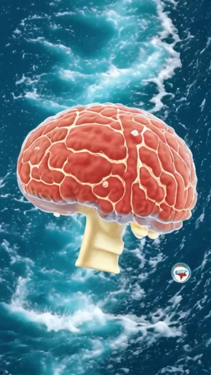 A beautiful human brain is seen thinking about swimming in a sea of turbulent spinal fluid