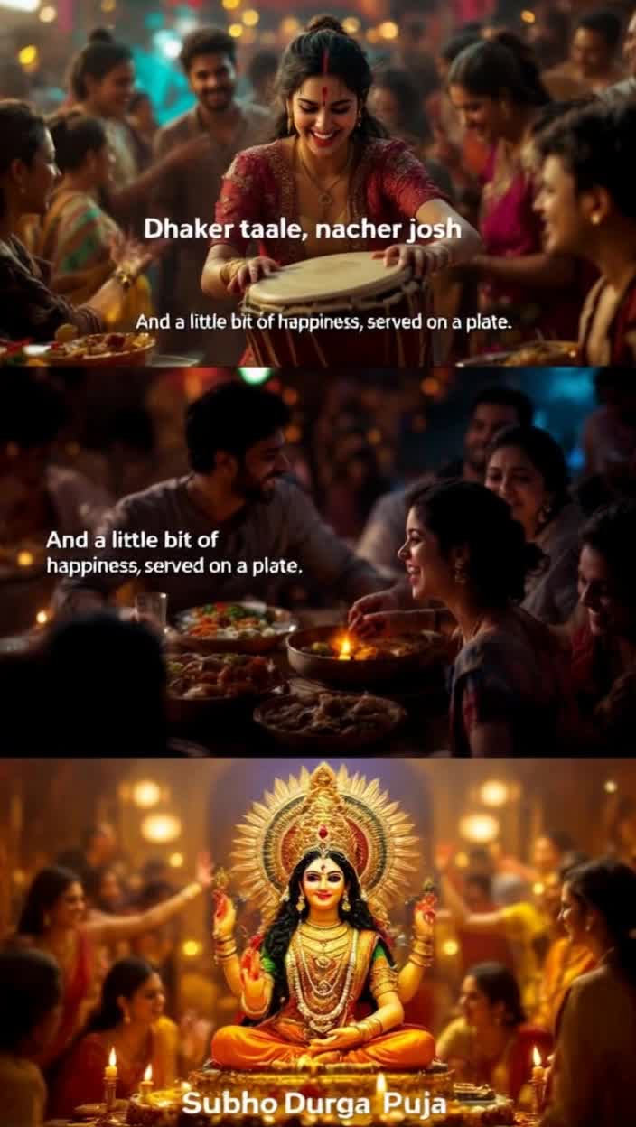  Video Dance shot You are seen dancing to the beat of a drum Friends are also dancing around you You can show off your dance steps by moving closer to the camera Text on screen Dhaker taale, nacher josh Beat of the drum, passion of dancing Audio Loud drum music and a segment of a popular Durga Puja songShot 4 2535 seconds Video Prasad and food shot You are seen eating the offerings You can take closeup shots of different dishes You can also take some shots of you chatting and laughing with friends Text on screen And a little bit of happiness, served on a plate Audio Joyful music or sounds of happy conversationShot 5 3545 seconds Video Final shot You are standing in front of the idol of Goddess Durga with folded hands  Smiling and waving at the camera You can show a closeup shot of the Durga idol at the end of the video Text on screen Shubho Durga Puja Audio Calm, traditional Durga Puja AartiTips Transitions Use sharp and engaging transitions between shots This will make the reel more enjoyable to watch Play of colors Make the reel more visually appealing with colors and lights Trending audio You can use trending Durga Puja audio or remixes Your own touch You can also add your own personal story or experience, such as spending time with family or another special momentThis script will give you a good start By adding your creativity, you can create a memorable reelHappy Durga Puja