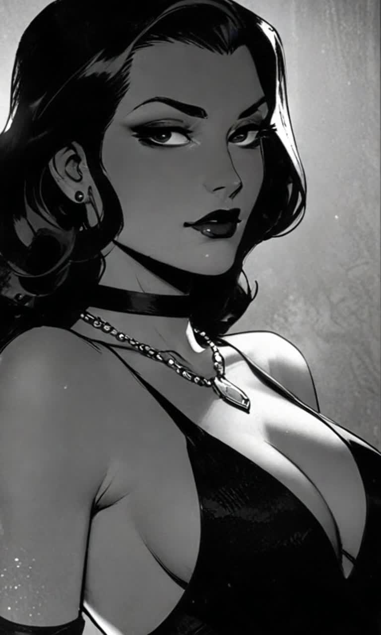 She stands unconvinced radiantly, a nostalgic epic beauty femme fatal film noir, leans against the antique table in an elegant of art deco, stylish room, she stares as she is told the negotiations of her contract, as a snickered smile formulates,