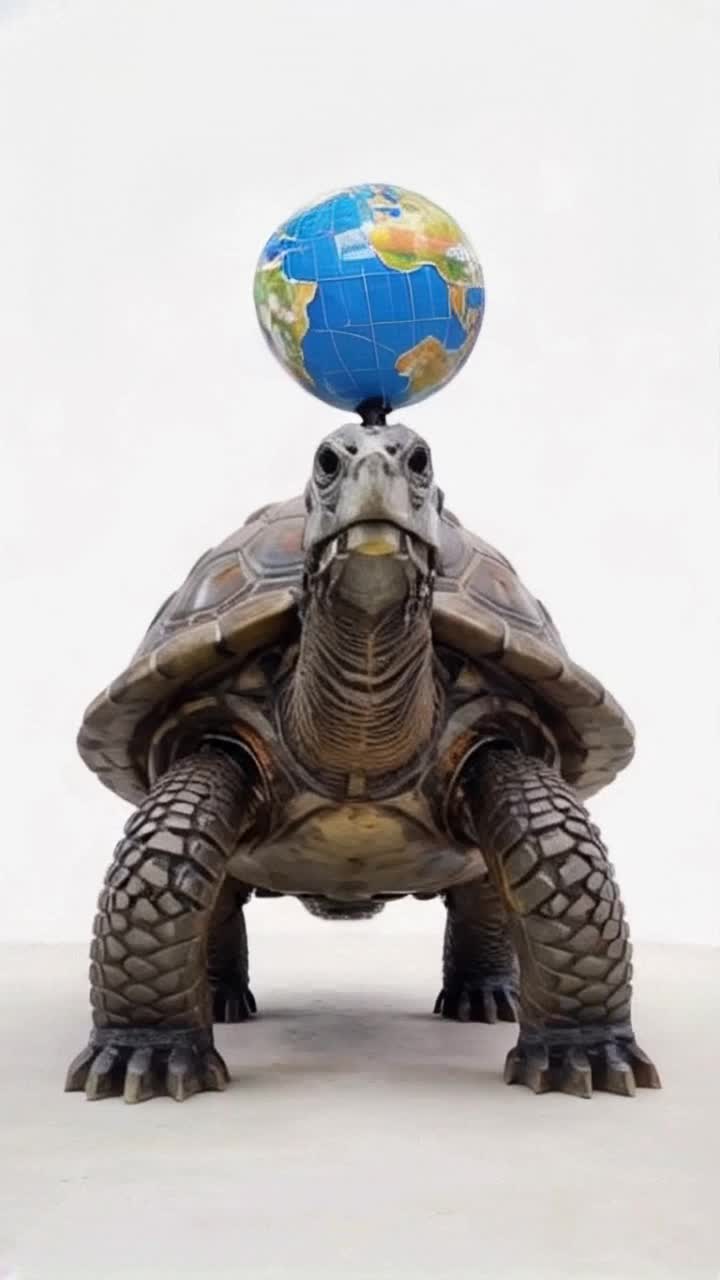 Giant massive huge turtle carrying the world on its back shell mechanical machine machinery 
