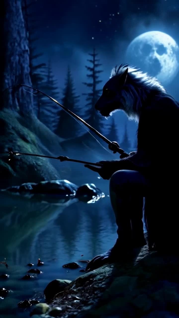Wolfman and Dracula are fishing at night