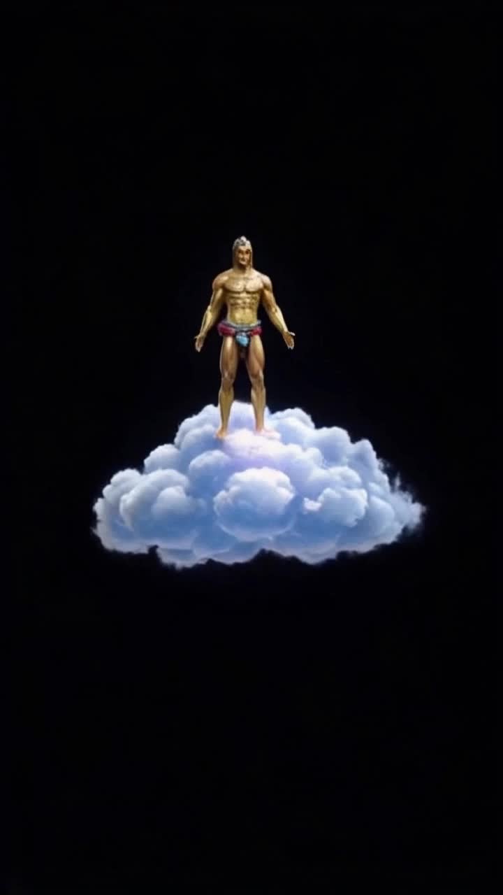 Zeus is standing on a cloud and is struck by lightning and falls off gracelessly