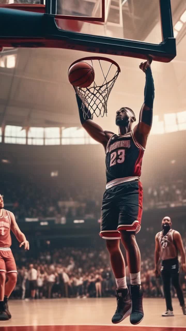 Basketball player slam dunk small crowd no one cared