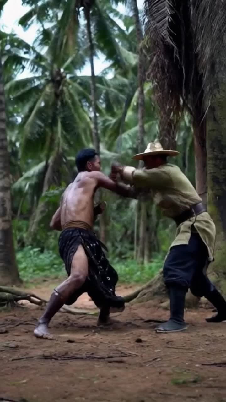Lucha entre un indgena y un soldado espaol de la poca colonial 