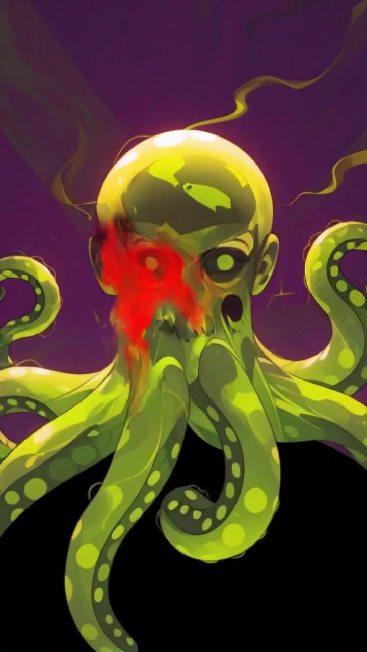 Angry octopus changing colors into the chicago flag 