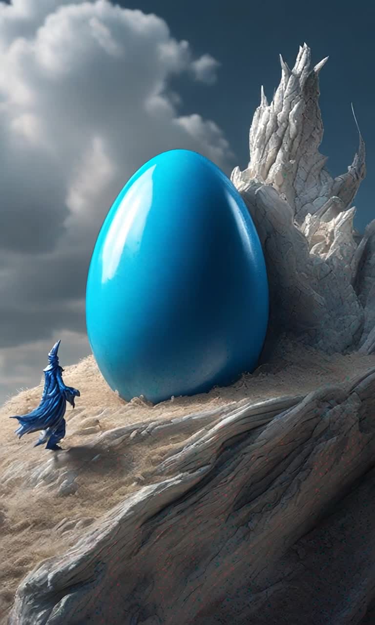 As the gigantic blue egg hatches a tiny blue dragon emerges hyperrealism hyperdetailed 