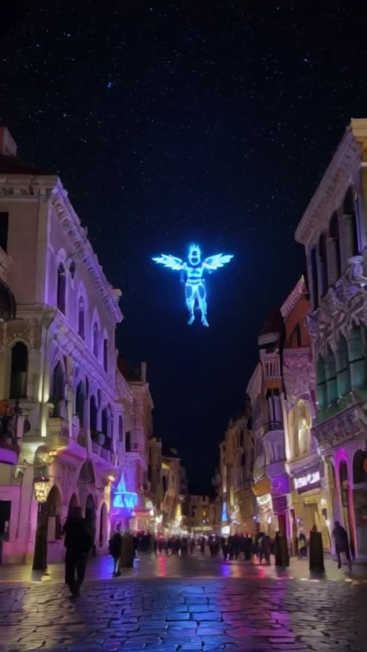High vibrational warrior with spiky hair soaring through the night sky radiating atomic blue energy blurring with dynamic motion beneath neon moody glow of Venetian lighting illuminating cobblestone streets and ornate buildings reflecting shimmering colors in puddles shimmering with life vibrant nightlife flickering in the background echoes of laughter and distant music bringing the scene to life as stars twinkle above creating a surreal atmosphere of magic and adventure