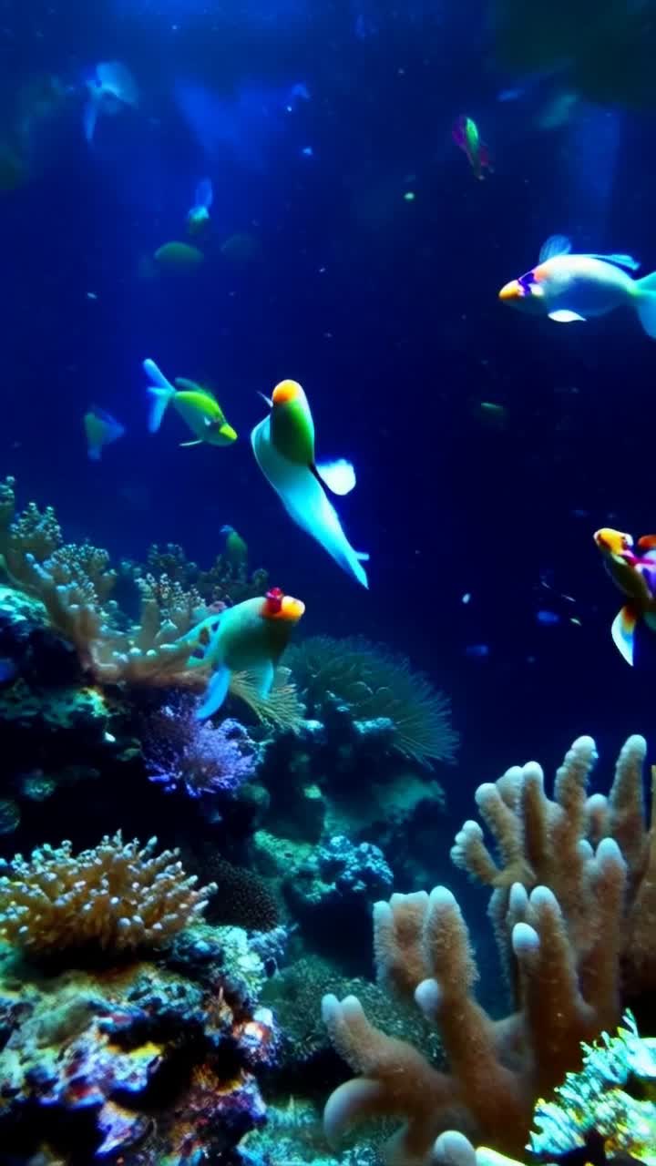 Colorful seahorses shimmering in vibrant hues swirling elegantly through the dark abyss illuminated by bioluminescent creatures surrounding them mystical underwater landscape filled with coral reefs and swaying seaweed softly glowing in the depths creating an enchanting atmosphere where the marine life dances harmoniously in the silence of the deep sea