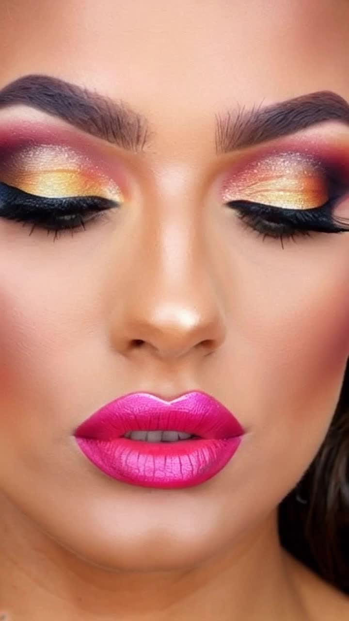  A closeup of a face with intricately applied cosmetics, lush eyelashes, and vibrant lips, rendered in hyperrealistic detail, inspired by the styles of Lois van Baarle, Alina Chau, and Laura Sava, with subtle texture and shading to mimic photography