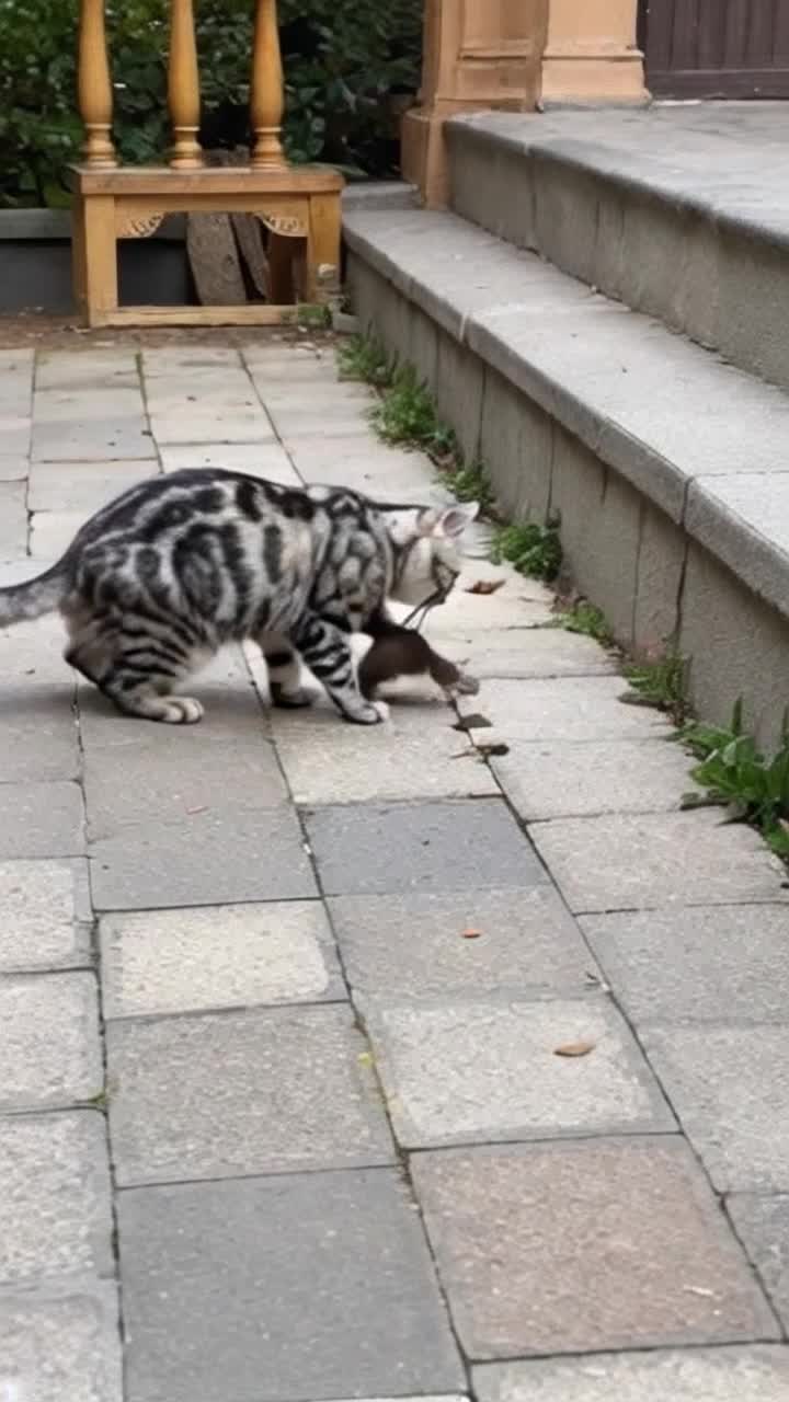 A cat ran and saved a mouse from another cat