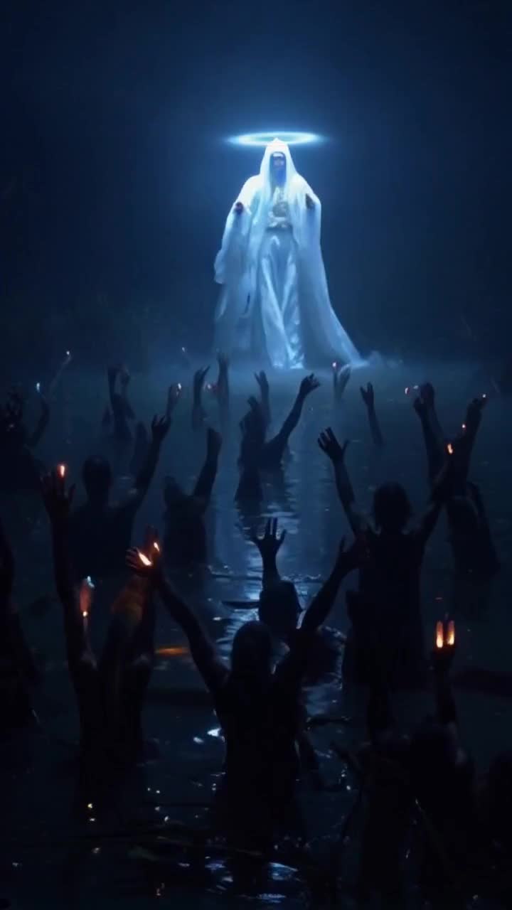 In a glimmering dark swamp, shrouded in mist, Hecate looms above in her flowing robes, revealing a perfect anatomy that moves with ethereal grace. As lost souls rise hauntingly from the murky waters, their outstretched hands reach for her, yearning for salvation amidst the twisted trees that whisper the secrets of the underworld.
